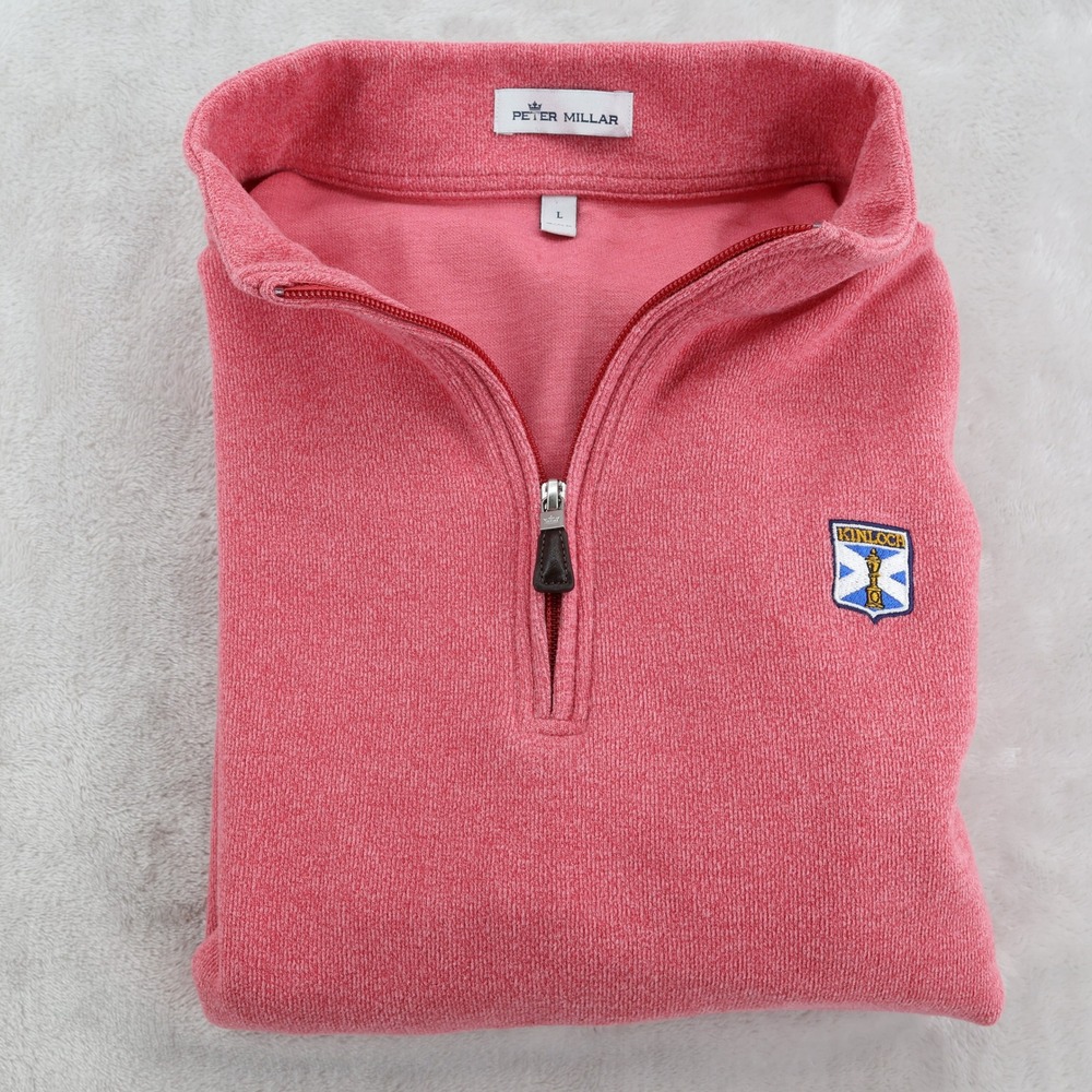 Peter Millar Mens Large Coral Pink Kinloch Golf Club Quarter Zip Pullover L